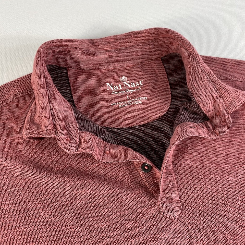 Nat Nast Luxury Polo Shirt Mens Large Maroon Short Sleeve Rayon Polyester Casual